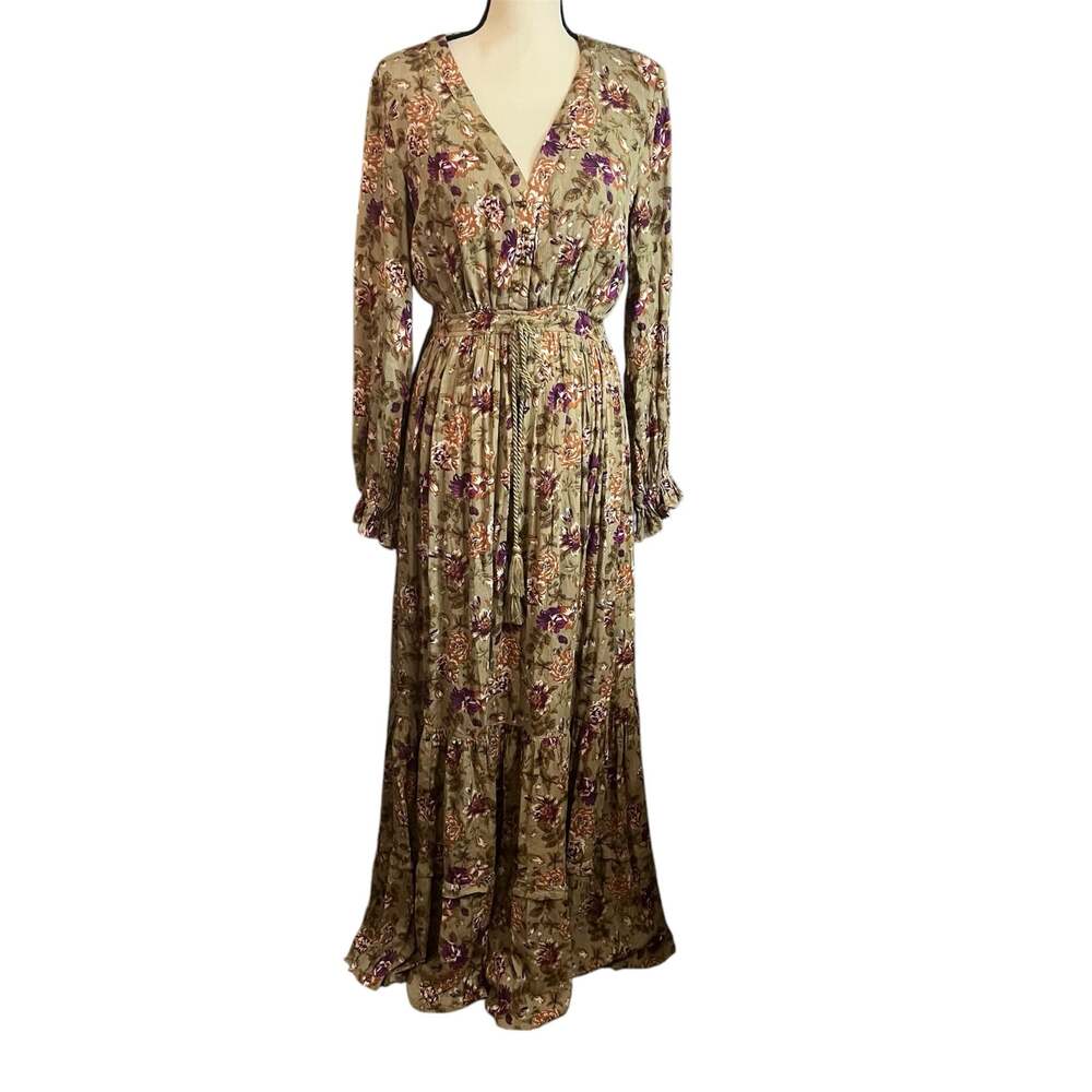 Sweet Lemon NEW Women's Olive Green Floral Maxi Dress Sz M Festival Romance